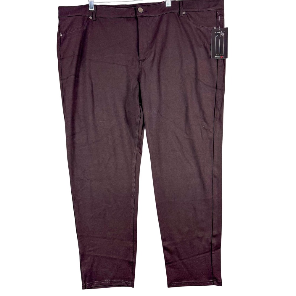 Avenue Ponte Jean Pants Womens 28 Average Brown‎ Stretch Knit Pull On Plus Size